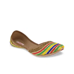 Fulkari Women Multicoloured Embellished Leather Mojaris-picture-29