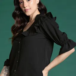 DressBerry Puff Sleeve Ruffles Shirt Style Top-image-62