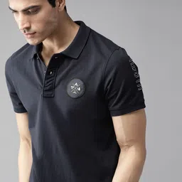 The Roadster Lifestyle Co Men Navy Blue Solid Polo Collar T-shirt-image-58