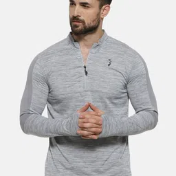 Campus Sutra Men Grey Solid Mandarin Collar T-shirt-picture-17