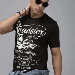 Roadster Men Black & White Brand Logo Printed Cotton T-shirt-picture-45