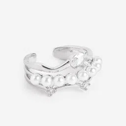 DressBerry Women Silver-Plated CZ & Pearl Classic Adjustable Finger Ring-picture-58