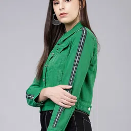 Tokyo Talkies Women Green Printed Denim Jacket-picture-14