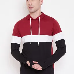 LE BOURGEOIS Men Maroon Colourblocked Hooded T-shirt-picture-43