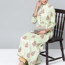 STREET 9 Women Green & Red Printed A-Line Kurta-image-87