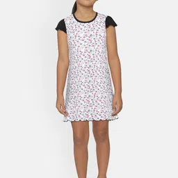 SINI MINI Girls White & Pink Printed Nightdress-image-86