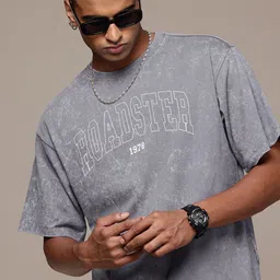 The Roadster Life Co. Brand Logo Printed Drop-Shoulder Sleeves Pure Cotton Relaxed T-shirt-picture-39