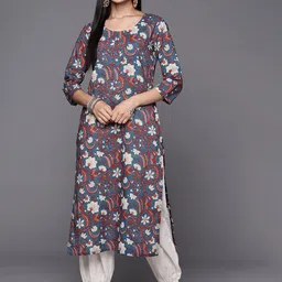 Varanga Women Blue & Maroon Floral Printed Indie Prints Kurta-image-40