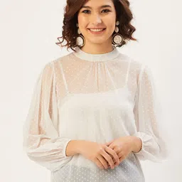 ANVI Be Yourself Women White Sheer Wrosted Top-picture-35