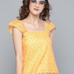 SASSAFRAS Women Yellow Floral Lace Regular Top-picture-7