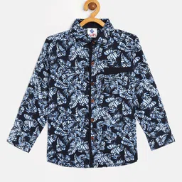 TONYBOY Boys Navy Blue Premium Floral Printed Pure Cotton Casual Shirt-picture-44
