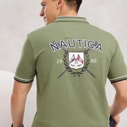 Nautica Brand Logo Print Pure Cotton Applique Detail Polo Collar T-shirt-picture-48