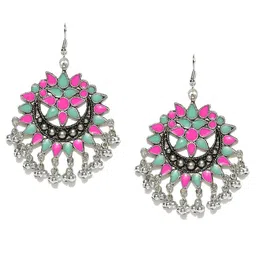 YouBella Silver-Toned & Pink Crescent Shaped Chandbalis-image-36
