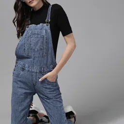 The Roadster Lifestyle Co Women Blue Skinny Fit Denim Dungarees-picture-39