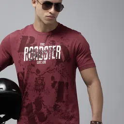Roadster Men Burgundy & White Brand Logo Printed Pure Cotton T-shirt-picture-14