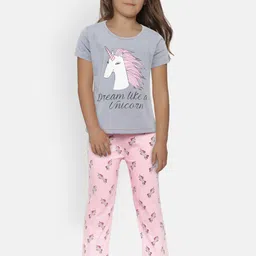 Nite Flite Girls Grey & Pink Printed Night Suit-image-13