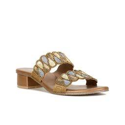 Bata Brown & Gold-Toned Embellished Block Heels-picture-23
