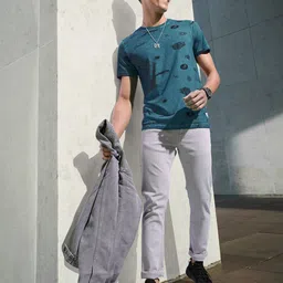 WROGN Men Teal Blue Printed Round Neck T-shirt-picture-21
