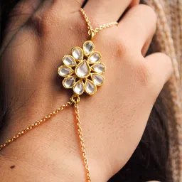 BeAbhika Women Gold-Toned & White Ring Bracelet-picture-18