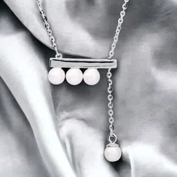 Nistra Sterling Silver Rhodium-Plated 925 Sterling Silver Adaptive Pearls Bar Chain-picture-42