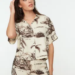 Trendyol Women Off White & Brown Printed Night suit-image-11