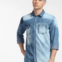 Jack & Jones Men Blue Faded Faded Casual Shirt-picture-31