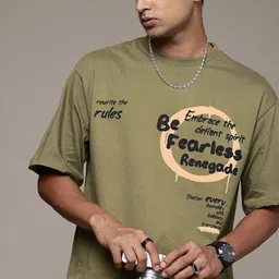 The Roadster Life Co. Pure Cotton Typography Printed Drop-Shoulder Sleeves Relaxed T-shirt-picture-15