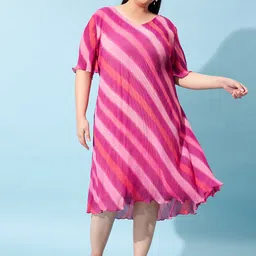 Athena Ample Plus Size Striped Waist Tie-Up A-Line Midi Dress-picture-33