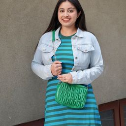 SASSAFRAS Women Blue & Green Striped A-Line Dress-picture-13