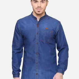 Kuons Avenue Men Blue Smart Slim Fit Faded Casual Shirt-image-99