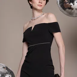 bebe Embellished Detailed Off-Shoulder Bodycon Mini Dress-picture-18