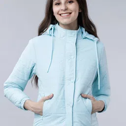 Tokyo Talkies Women Blue Solid Padded Jacket-picture-9