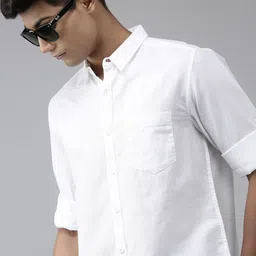 Roadster Men White Opaque Cotton Linen Casual Shirt-picture-29