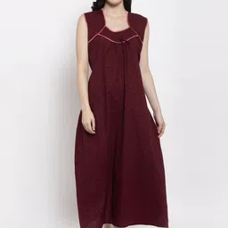 Secret Wish Women Maroon Printed Pure Cotton Nightdress-image-47