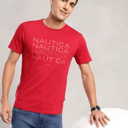 Nautica Brand Logo Printed Pure Cotton T-shirt-image-39
