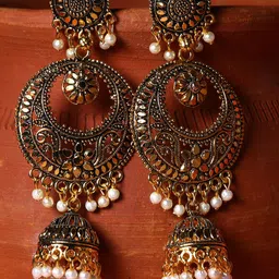 ANIKAS CREATIOn Gold Plated & Gunmetal-Toned Circular Drop Earrings-picture-48