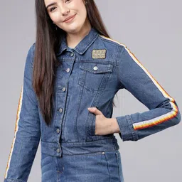 Tokyo Talkies Women Blue Solid Denim Jacket-picture-11