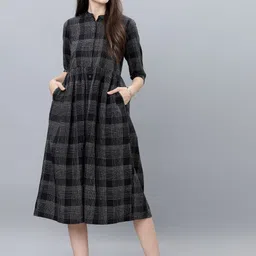 Vishudh Women Black Checked Shirt Dress-image-5