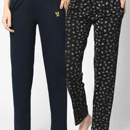 mack jonney VIMAL JONNEY Women Pack Of 2 Navy Blue & Black Printed Lounge Pants-picture-27