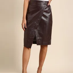 Athena Women Coffee Brown Wrap Skirt with Front Slit-picture-48