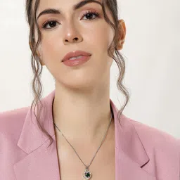 Estele Rhodium-Plated Heart Shaped CZ Pendant with Chain-picture-19