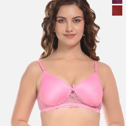FIMS Maroon & Rose Pack of 3 Cotton Lightly Padded Bra-picture-6