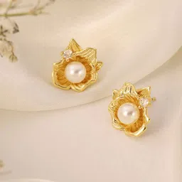 indiifuz Avyana Gold Plated Pearl Contemporary Studs Earrings-picture-19