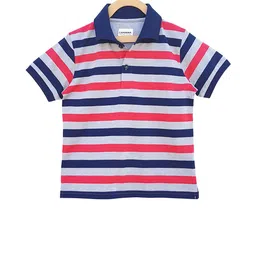 Campana Boys Grey & Navy Blue Striped Polo Collar T-shirt-picture-49