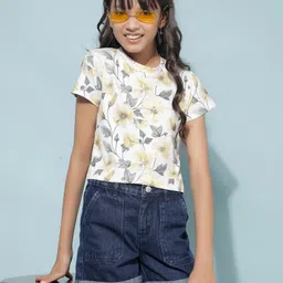 Crimsoune Club Girls Floral Printed Slim Fit T-shirt-picture-39