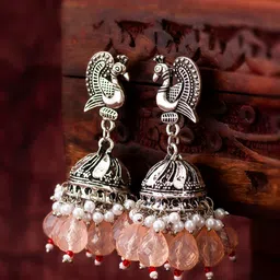 Anouk Silver-Plated Artificial Beads Beaded Dome Jhumkas-image-50