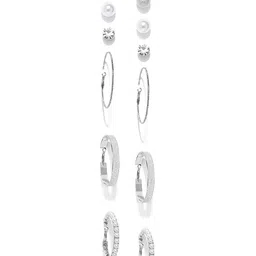 Jewels Galaxy Set of 6 Silver-Plated Earrings-picture-41