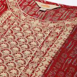 Anouk Women Maroon Ethnic Motifs Printed Thread Work Kurta image 4