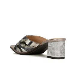 Bata Metallic Grey & Black Embellished Block Heels image 5