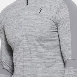 Campus Sutra Men Grey Solid Mandarin Collar T-shirt image 2
